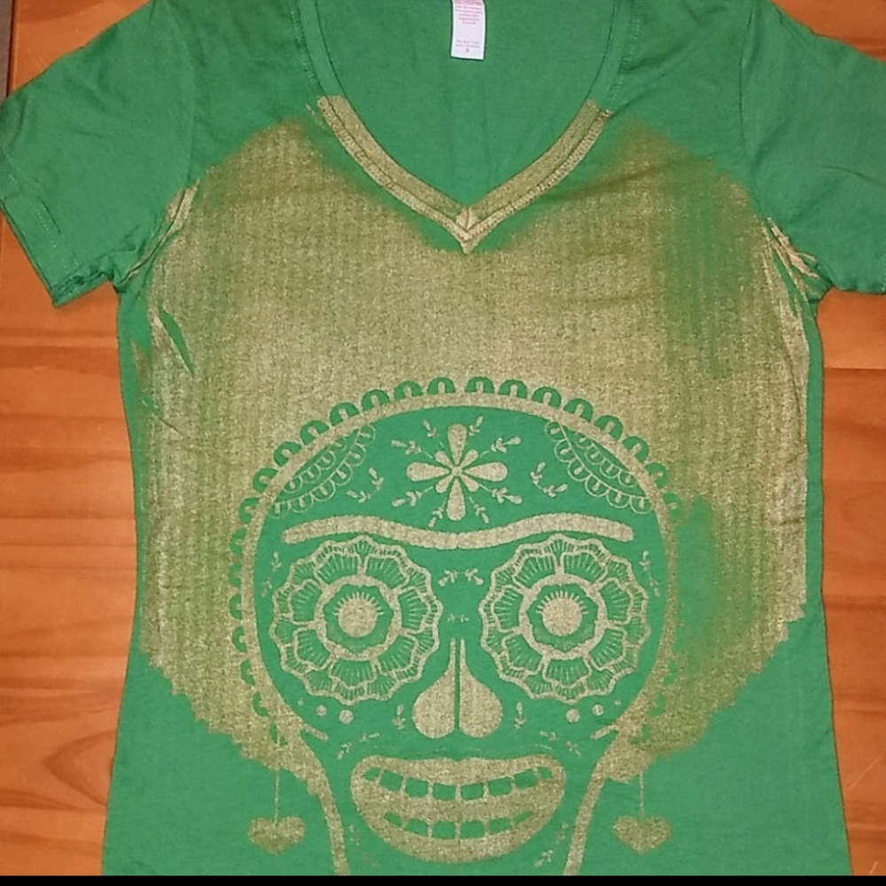 Rare John Hersey Green Soul Frida Sugar Skull Tee - Picture 4 of 5